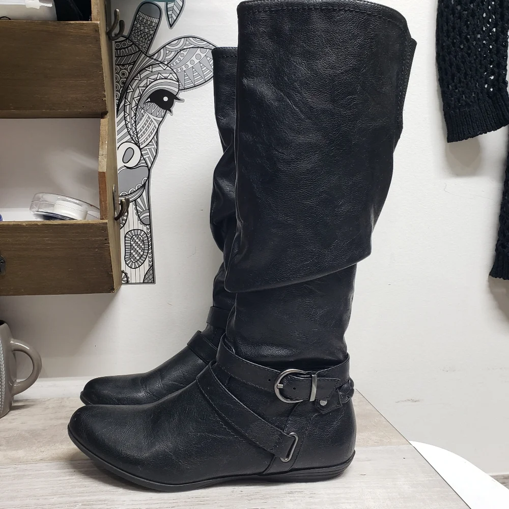 White Mountain Knee-High Boots Size 7 Black Fairfield Rider Boots